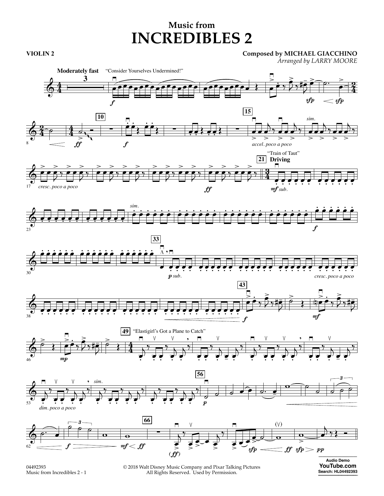 Product picture to: Music from Incredibles 2 (arr. Larry Moore) - Violin 2