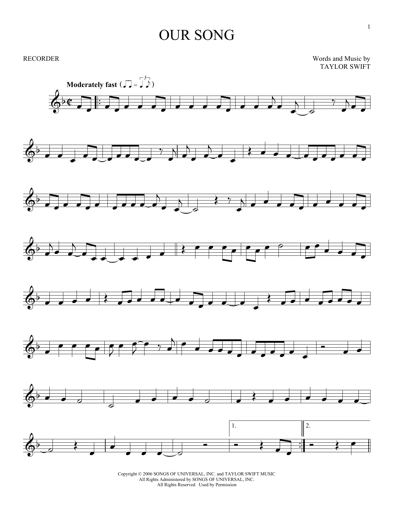 Product gallery: Page 1 of 1 Our Song, Taylor Swift