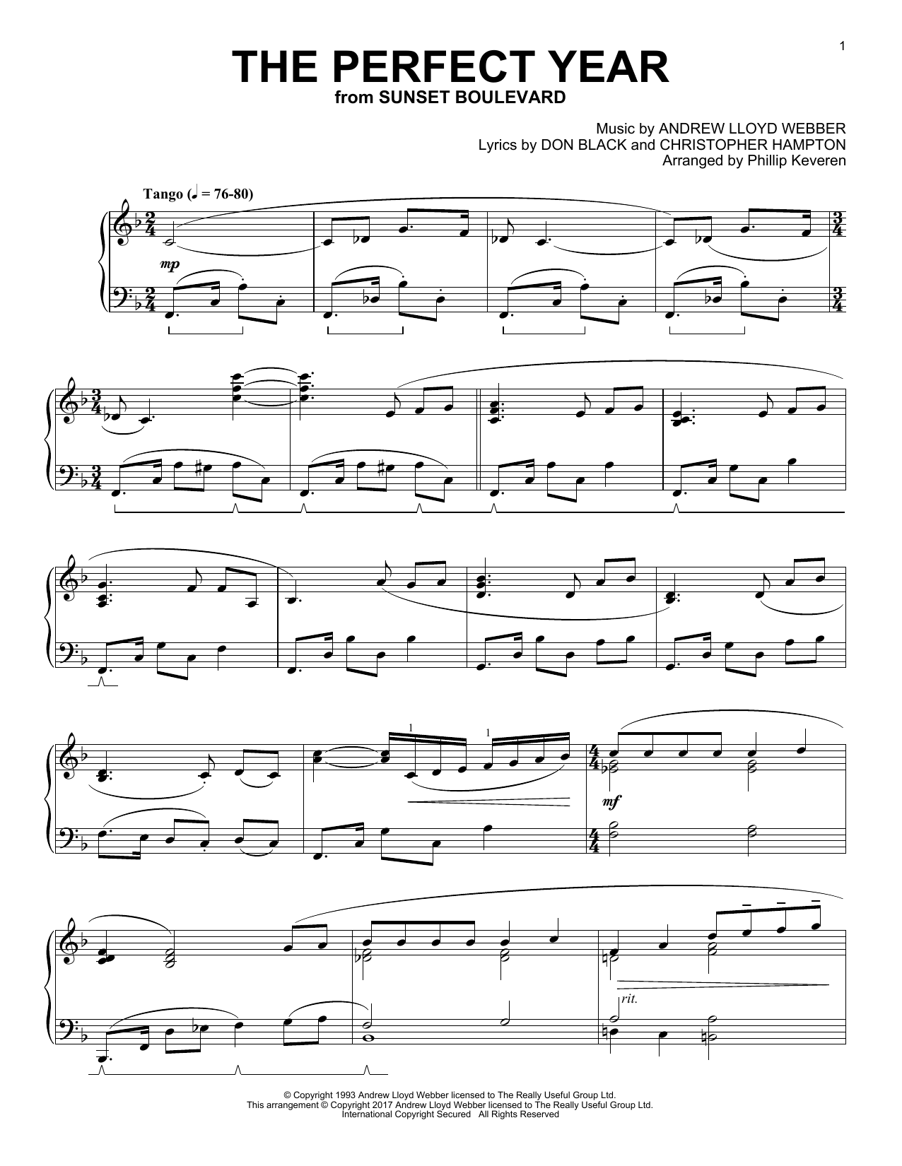 Product gallery: Page 1 of 1 The Perfect Year (arr. Phillip Keveren), Andrew Lloyd Webber