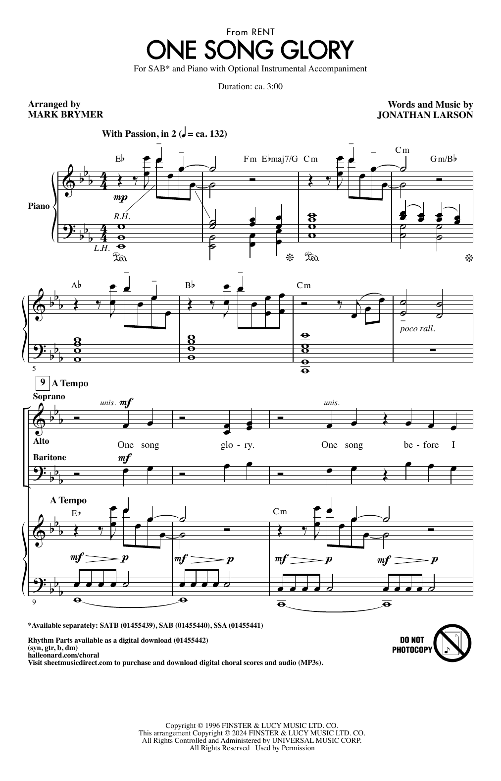 Produktbild zu: One Song Glory (from Rent) (arr. Mark Brymer)