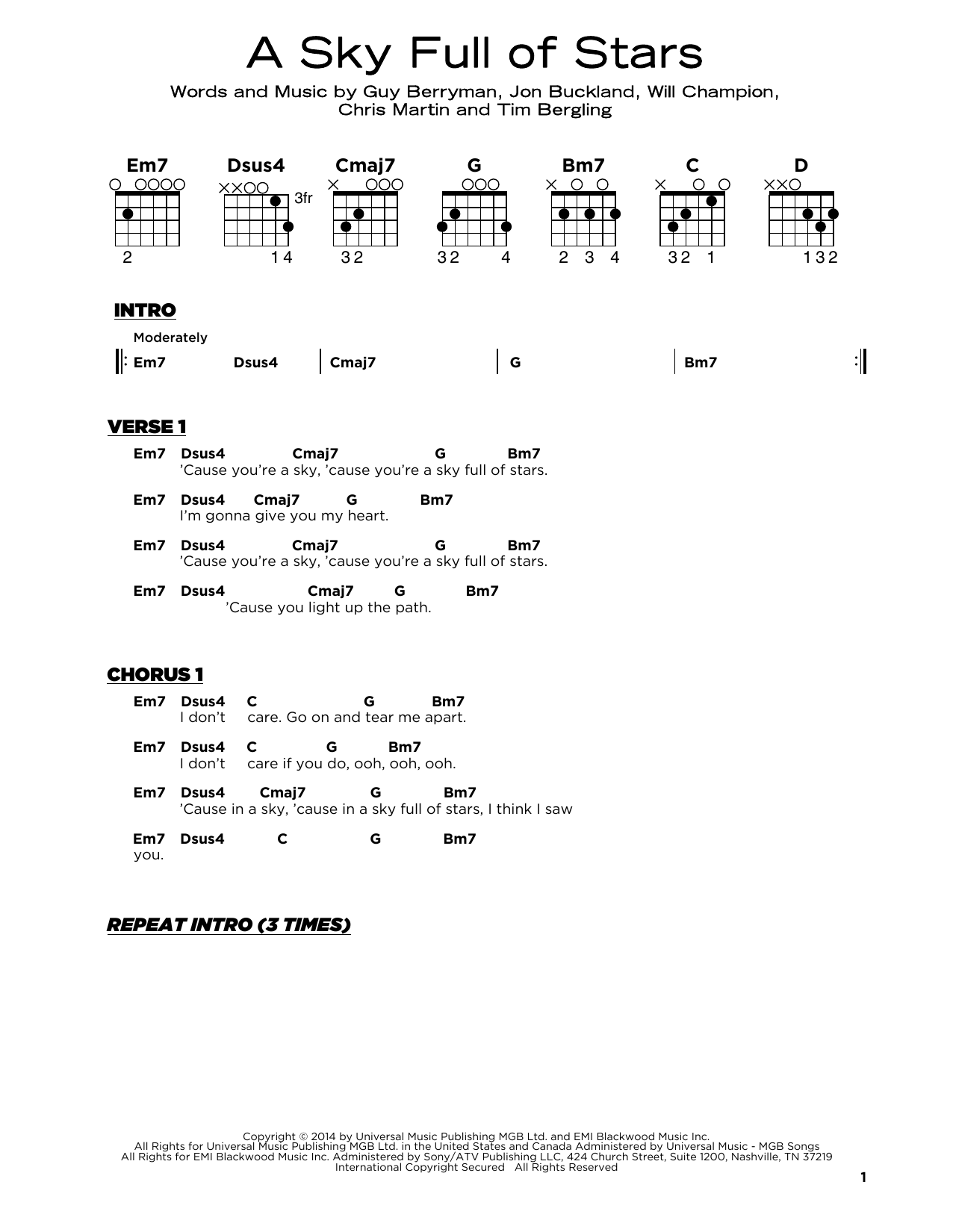 Produktgalerie: Seite 1 von 1 A Sky Full Of Stars, Coldplay, Gitarre
