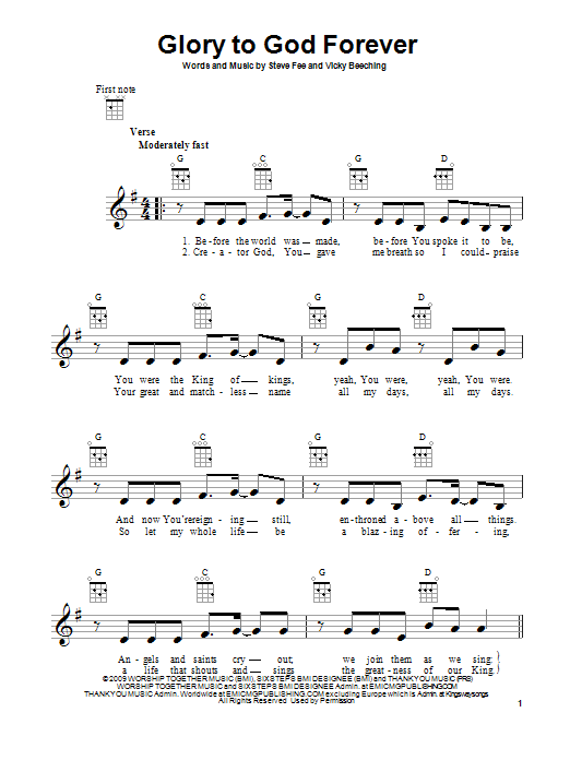 Product gallery: Page 1 of 1 Glory To God Forever, Fee