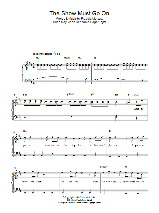 Produktgalerie: Seite 1 von 1 The Show Must Go On, Queen, Klavier