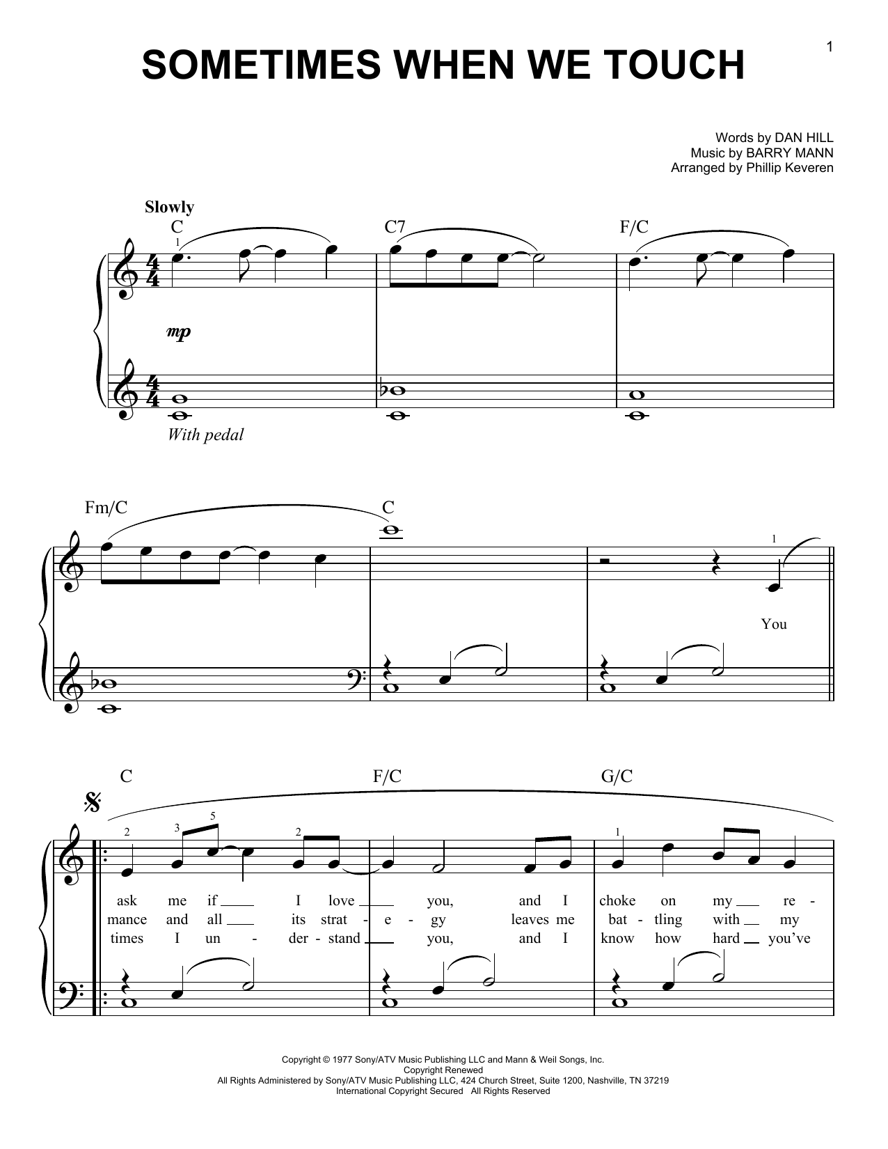 Product picture to: Sometimes When We Touch (arr. Phillip Keveren)