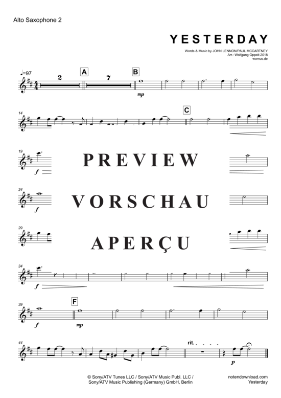 Product gallery: Page 7 of 11 Yesterday , Beatles, The, (Saxophon Quintett/Ensemble)