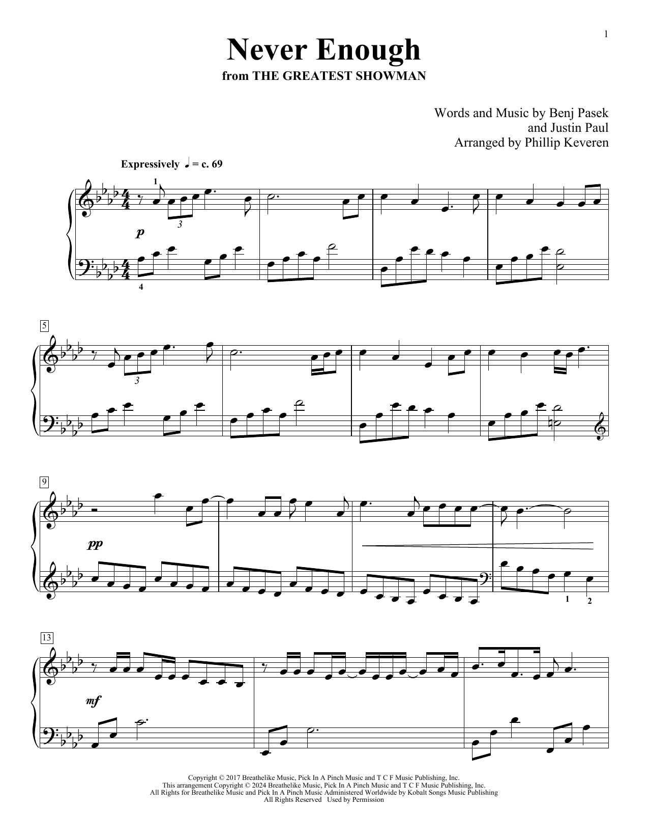 Product picture to: Never Enough (from The Greatest Showman) (arr. Phillip Keveren)