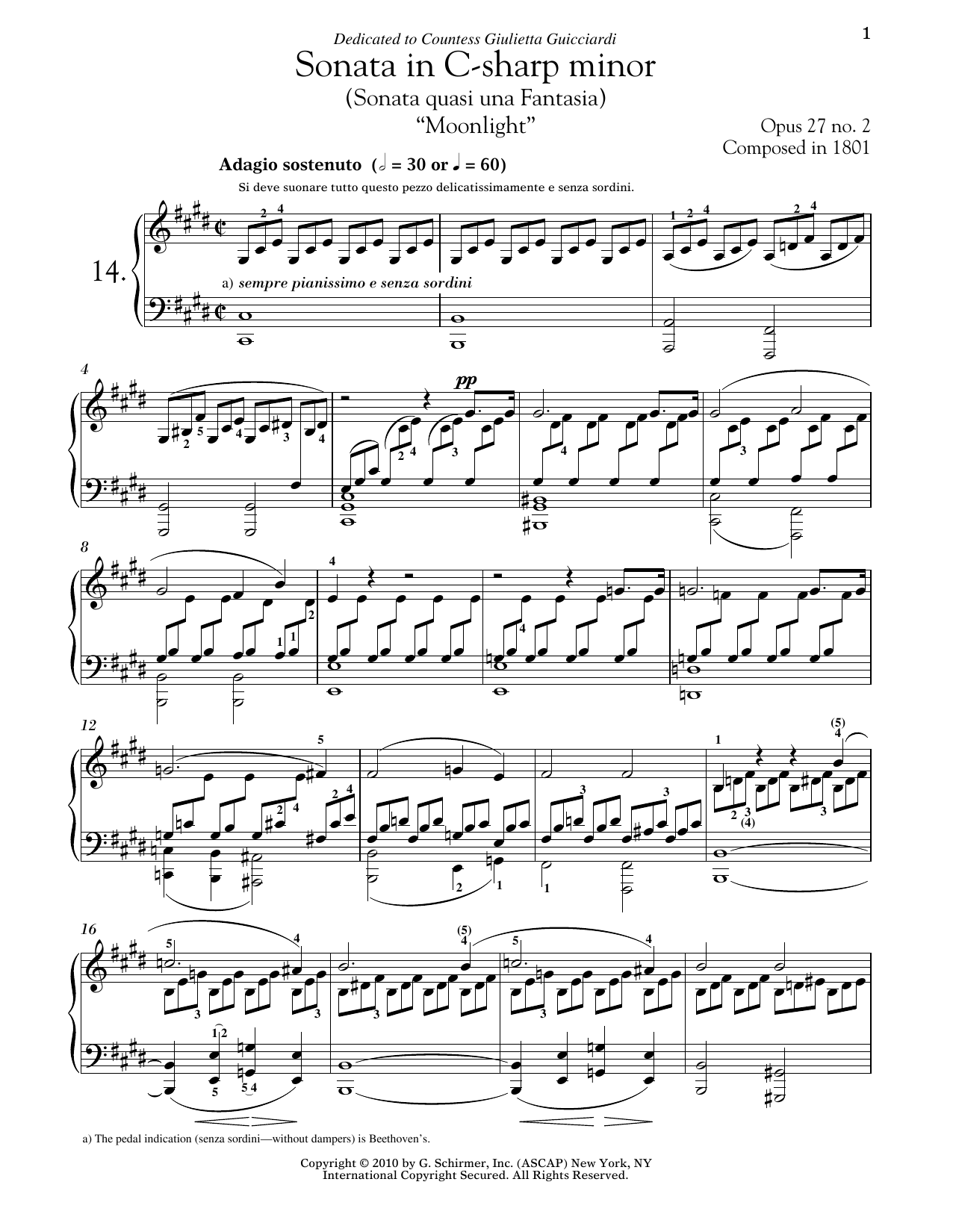 Product gallery: Page 1 of 1 Piano Sonata No. 14 In C-Sharp Minor, Op. 27, No. 2 "Moonlight" (Movements 1-3), Ludwig Van Beethoven