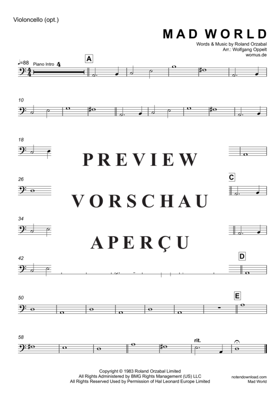 Product gallery: Page 8 of 8 Mad World, Andrews, Michael & Jules, Gary, Violin and Piano, Cello optional 