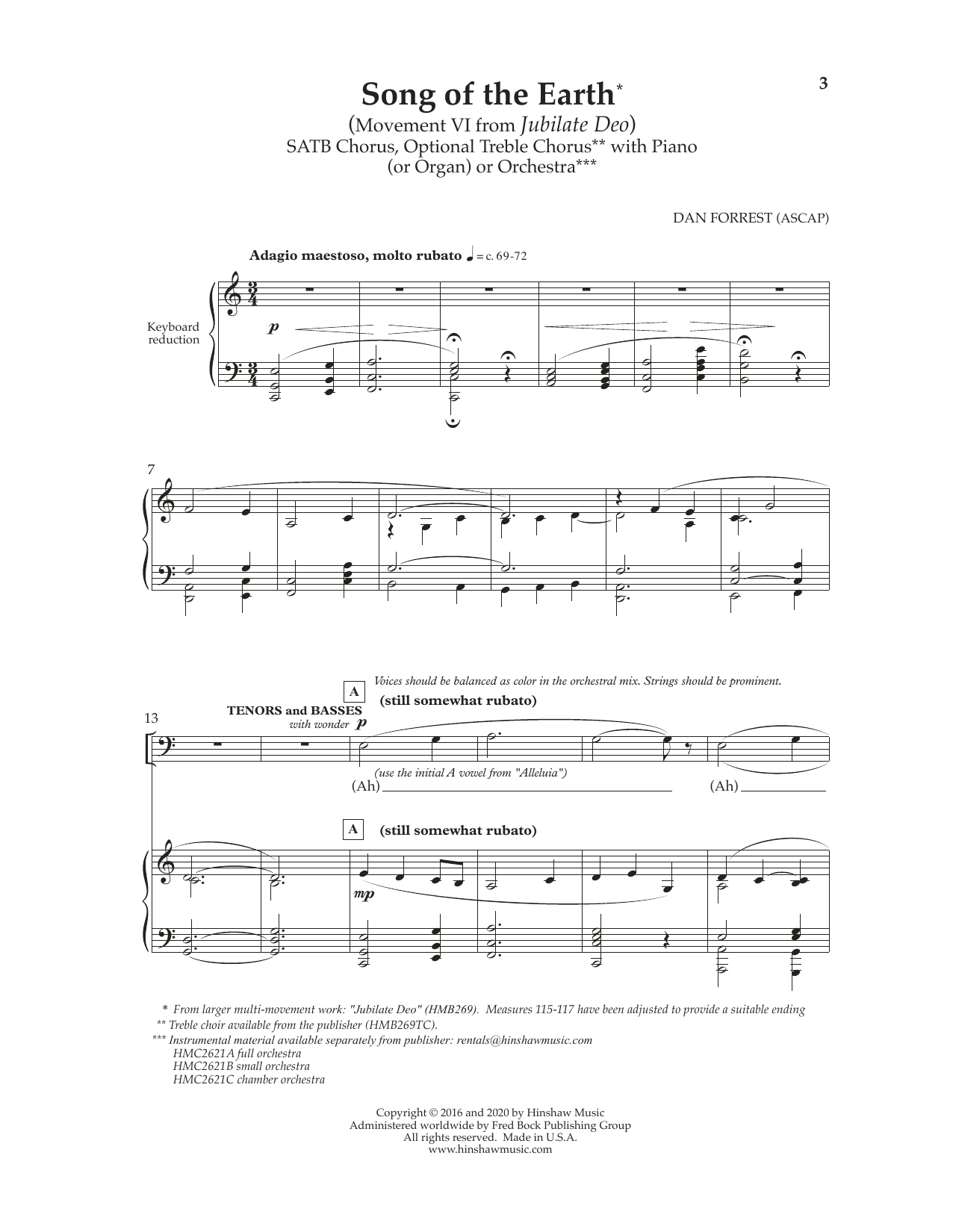 Product picture to: Song Of The Earth (Movement VI) (from Jubilate Deo)