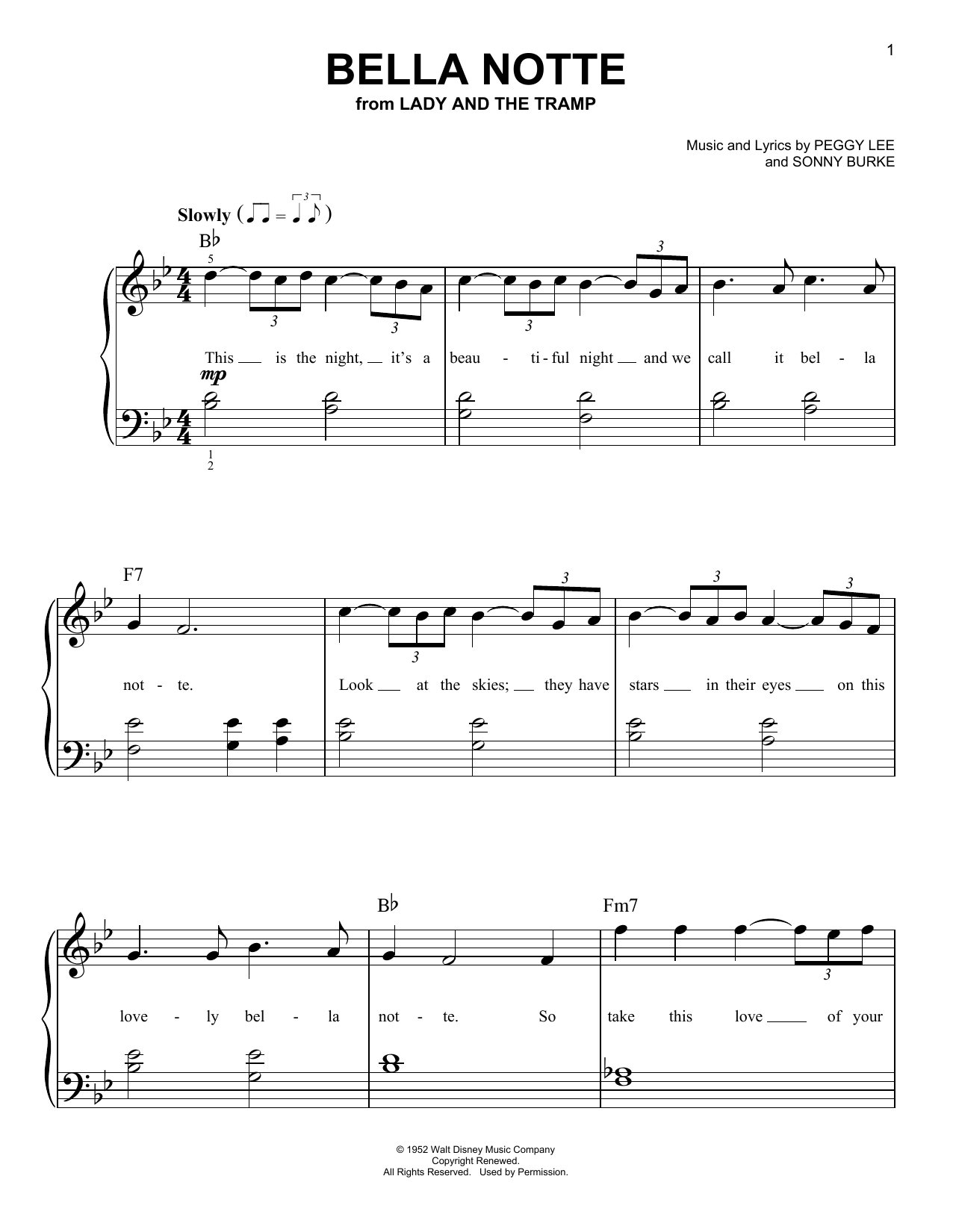 Produktgalerie: Seite 1 von 1 Bella Notte (This Is The Night) (from Lady And The Tramp), Peggy Lee, Klavier