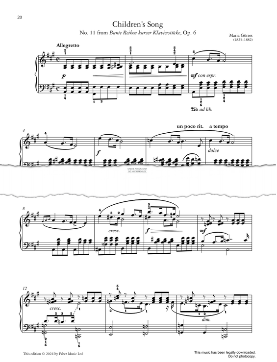 Produktgalerie: Seite 1 von 1 Children’s Song (No. 11 from Bunte Reihen kurzer Klavierstücke, Op. 6), Maria Görres, Klavier