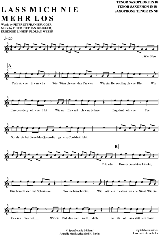 Product gallery: Page 1 of 4 Lass mich nie mehr los , Sportfreunde Stiller, Tenor Saxophone