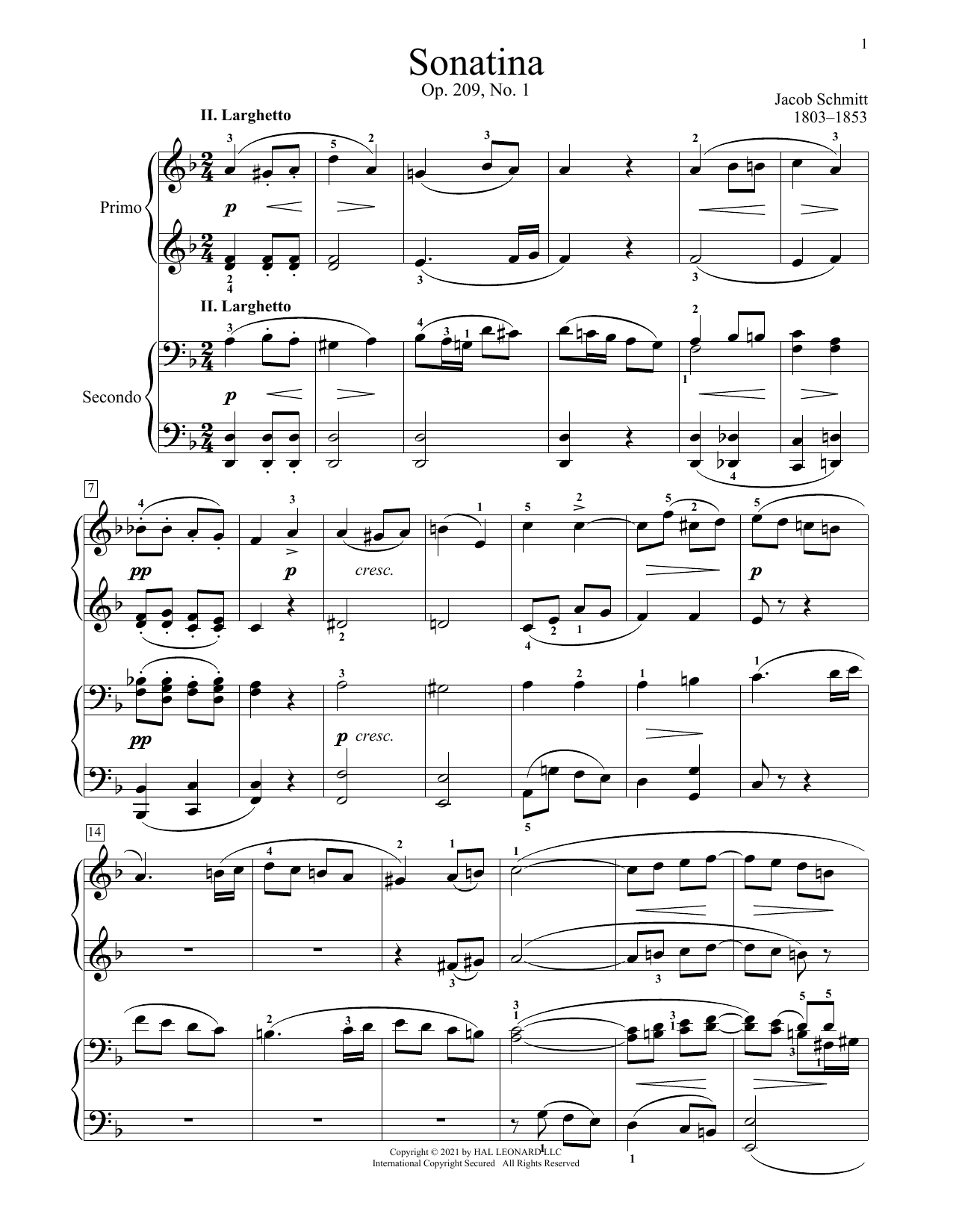 Product picture to: Sonatina, Op. 209, No. 1, II. Larghetto