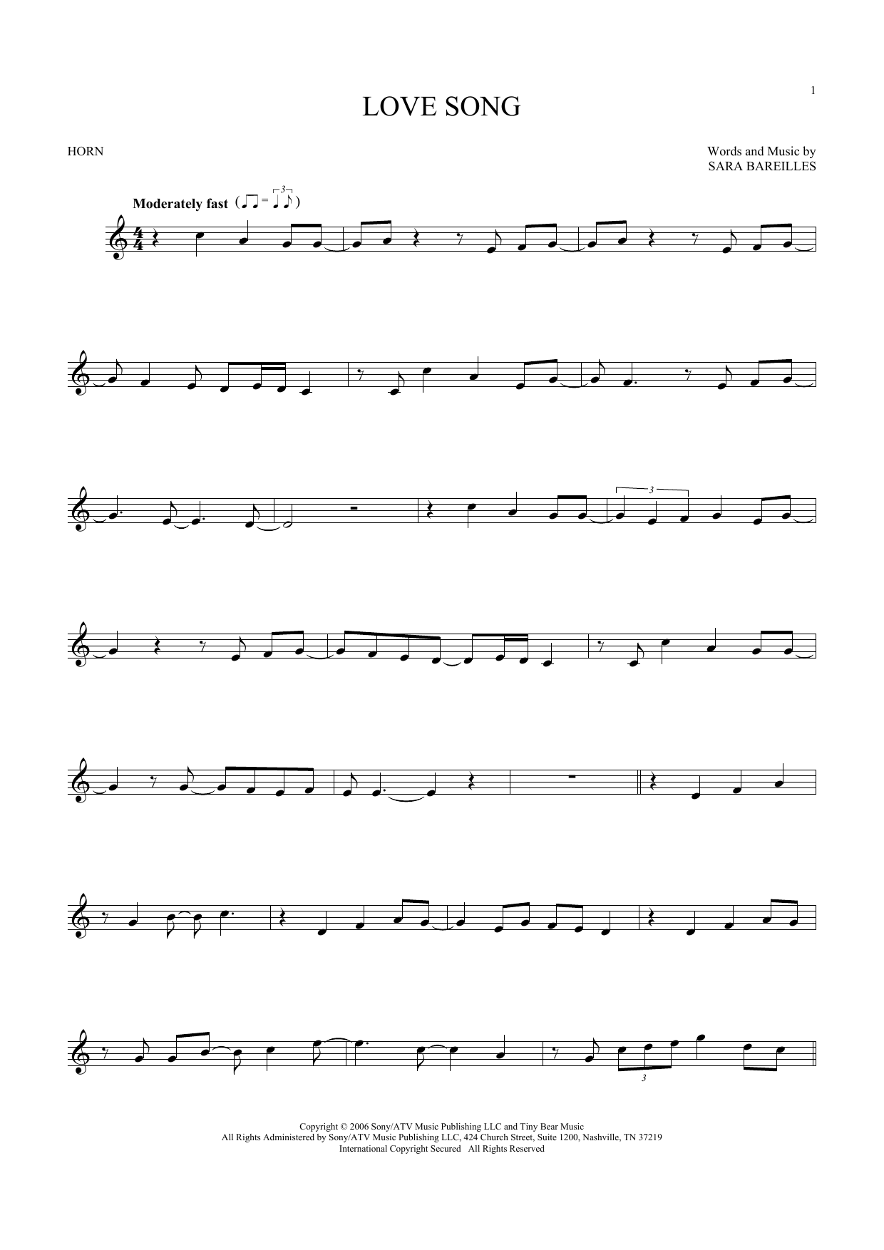 Produktgalerie: Seite 1 von 1 Love Song, Sara Bareilles, Horn