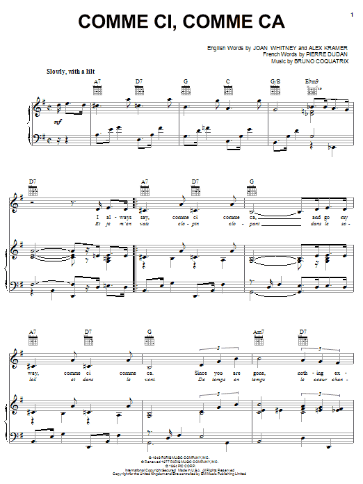 Produktgalerie: Seite 1 von 1 Comme Ci, Comme Ca, Andy Williams, Gesang, Gitarre, Klavier