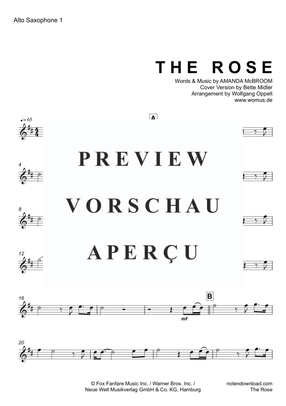 Product gallery: Page 9 of 11 The Rose, Midler, Bette, Trio For 3 Saxophones (A, A, A) and Piano Or Organ, With Optional Cello - Single Version