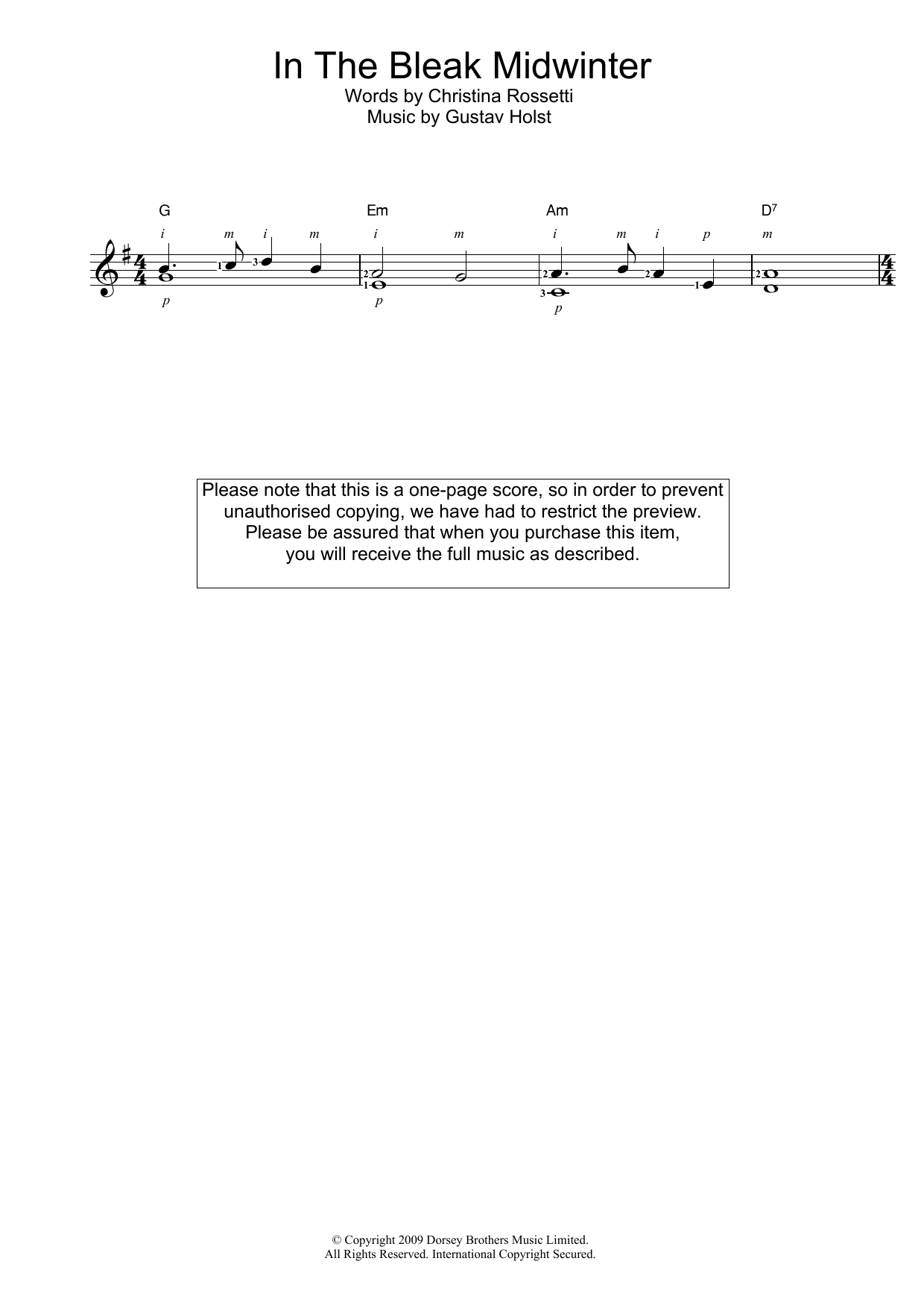 Product gallery: Page 1 of 1 In The Bleak Midwinter, Gustav Holst