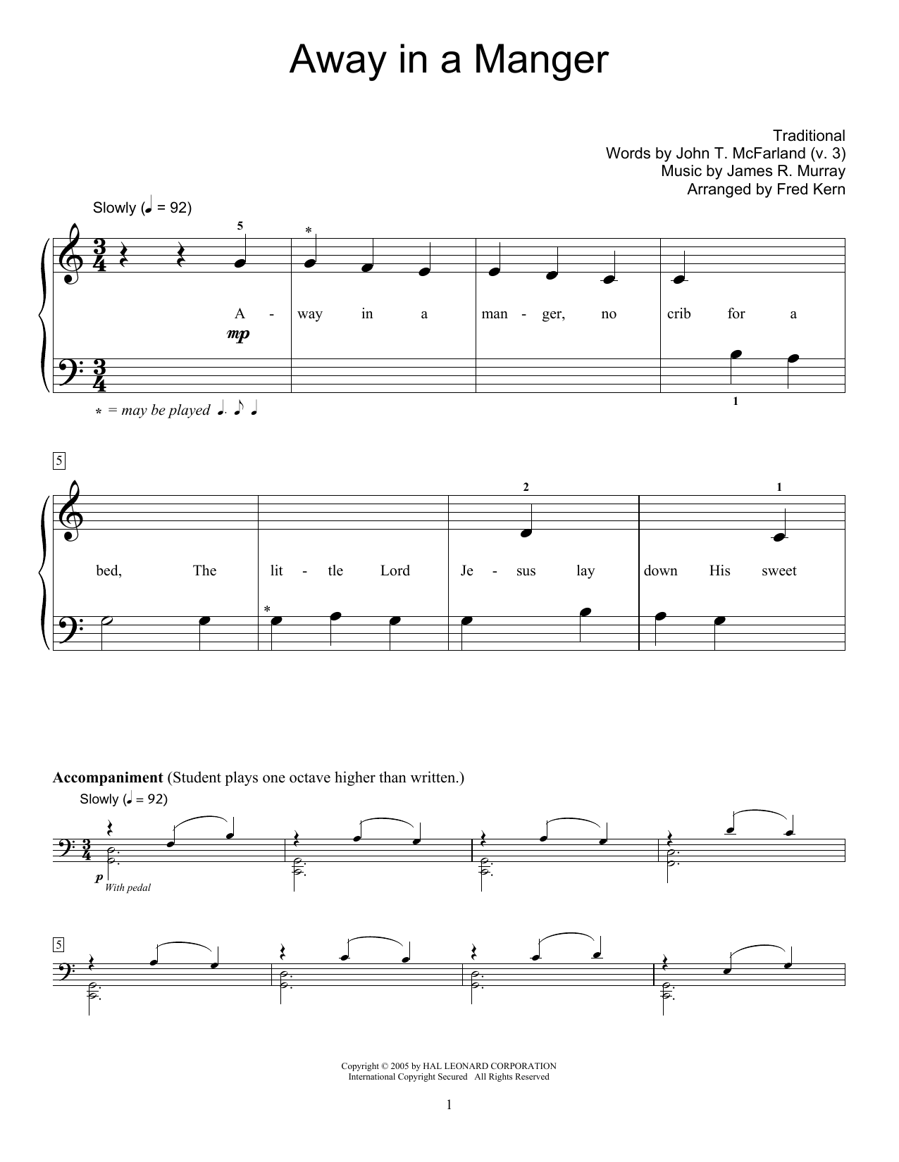 Product gallery: Page 1 of 1 Away In A Manger (arr. Fred Kern), James R. Murray