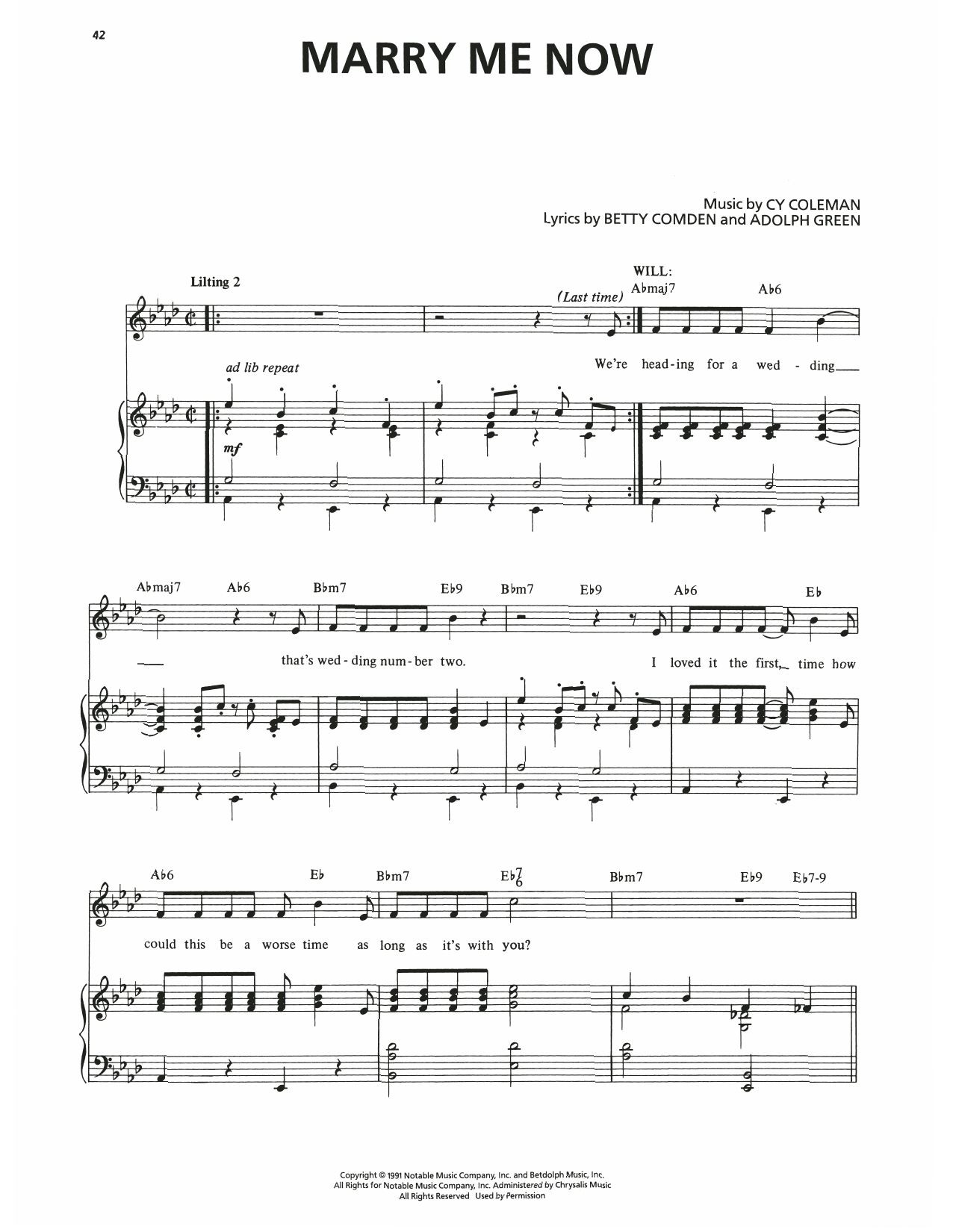 Produktgalerie: Seite 1 von 1 Marry Me Now (from The Will Rogers Follies), Cy Coleman, Gesang, Klavier