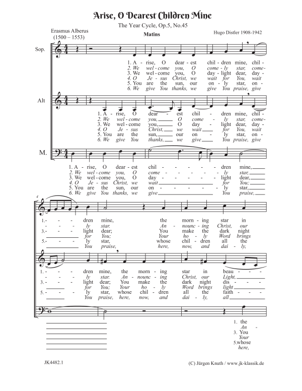 Produktbild zu: Arise, O Dearest Children Mine  (The Year Cycle, Op.5. No.45)Hugo Distler