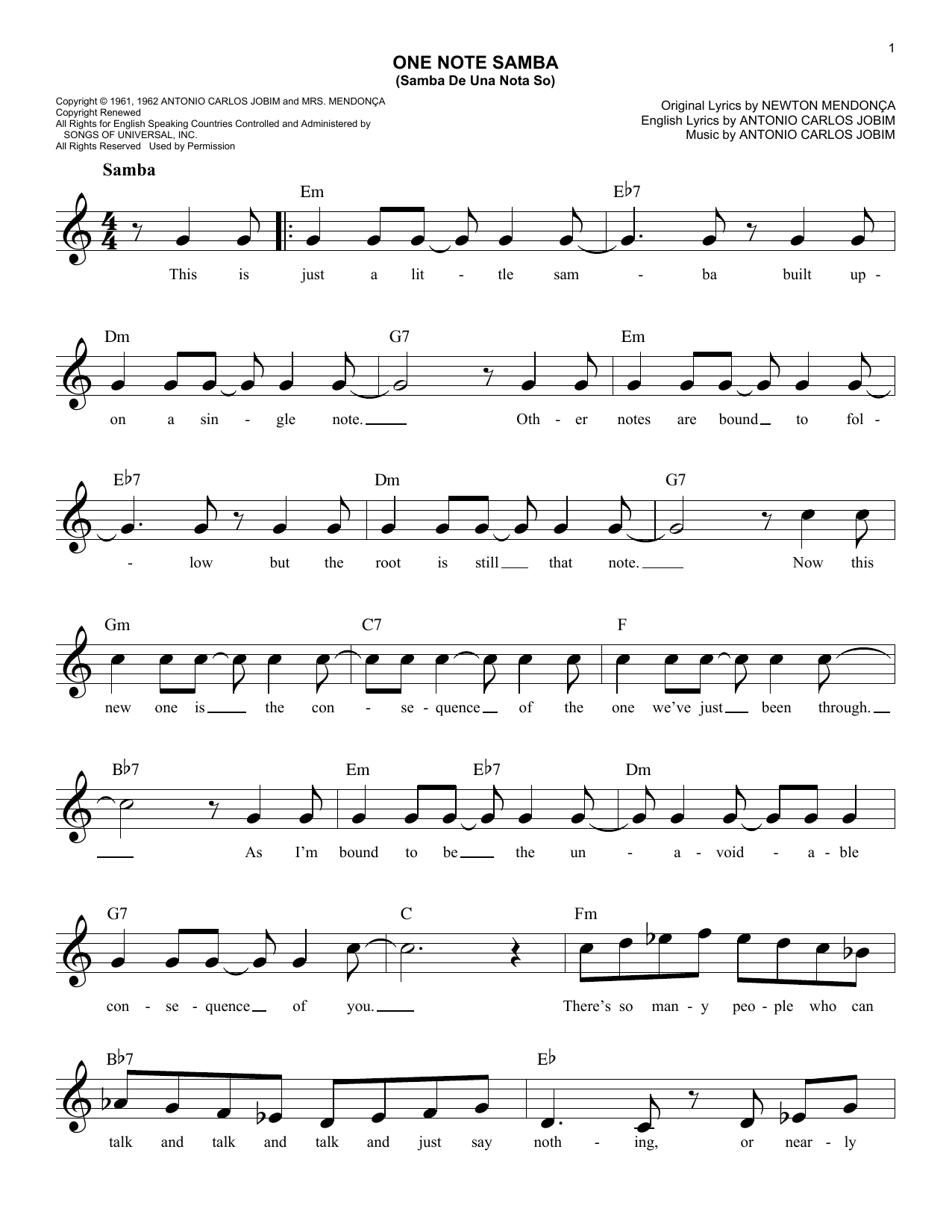 Produktgalerie: Seite 1 von 1 One Note Samba (Samba De Uma Nota So), Antonio Carlos Jobim