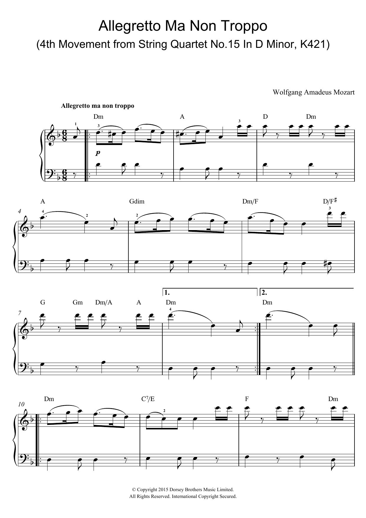 Product picture to: Allegretto Ma Non Troppo (4th Movement from String Quartet No.15 In D Minor, K421)