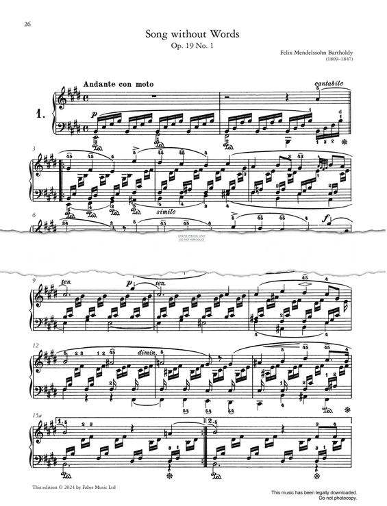 Produktgalerie: Seite 1 von 1 Song without Words, Op. 19 No. 1, Felix Mendelssohn, Klavier