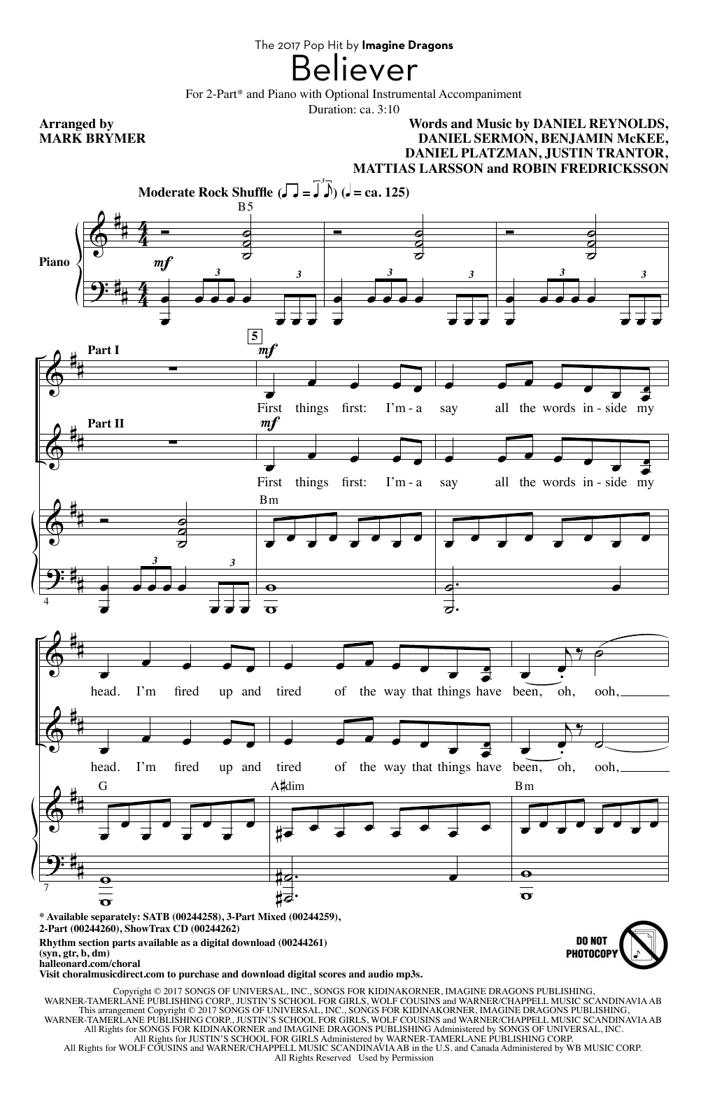 Produktgalerie: Seite 1 von 1 Believer (arr. Mark Brymer), Imagine Dragons, Chor