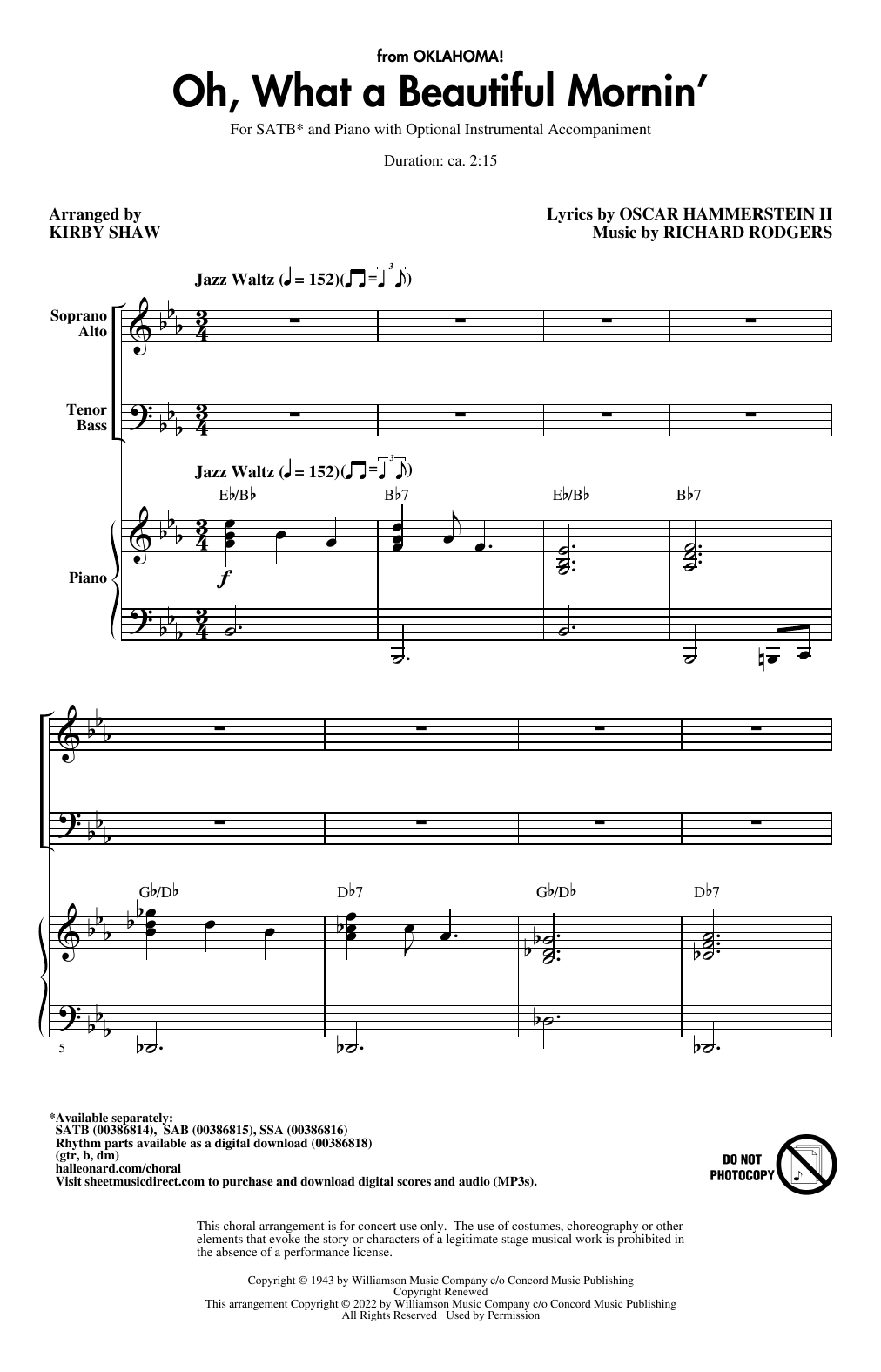 Produktbild zu: Oh, What A Beautiful Mornin' (from Oklahoma!) (arr. Kirby Shaw)