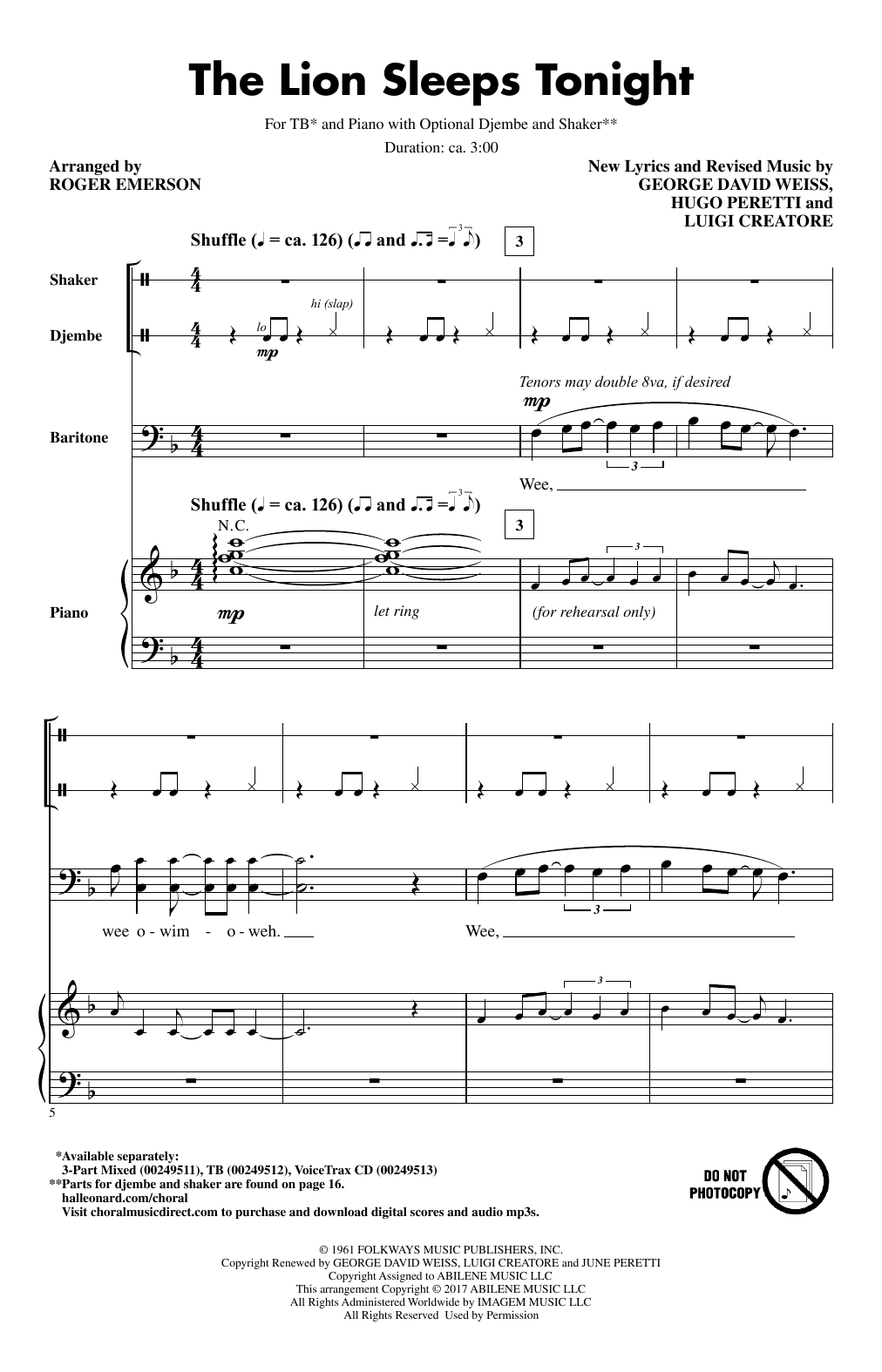 Produktgalerie: Seite 1 von 1 The Lion Sleeps Tonight, Roger Emerson, Chor