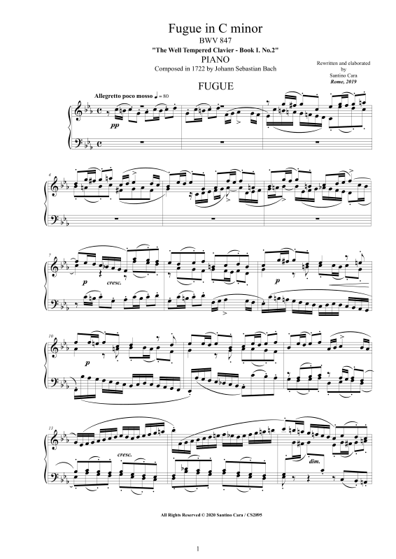 Product picture to: Fugue in C minor BWV 847Johann Sebastian Bach