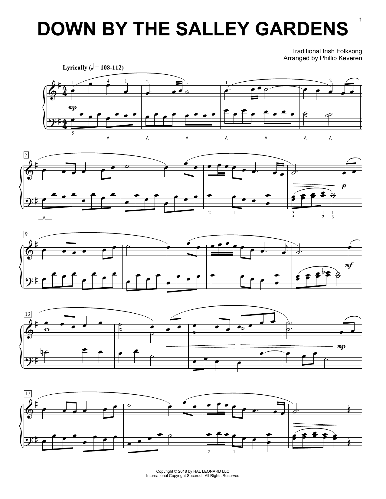 Product picture to: Down By The Salley Gardens [Classical version] (arr. Phillip Keveren)