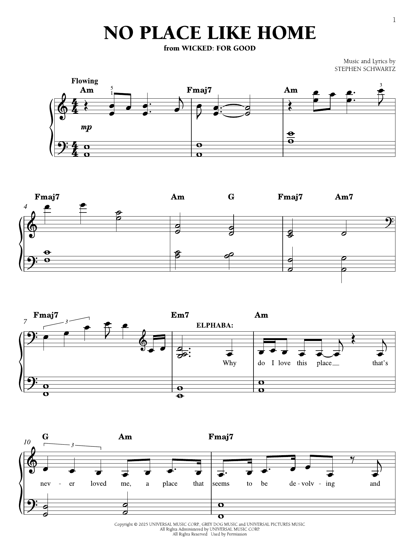 Produktgalerie: Seite 1 von 1 No Place Like Home (from Wicked: For Good), Stephen Schwartz, Klavier