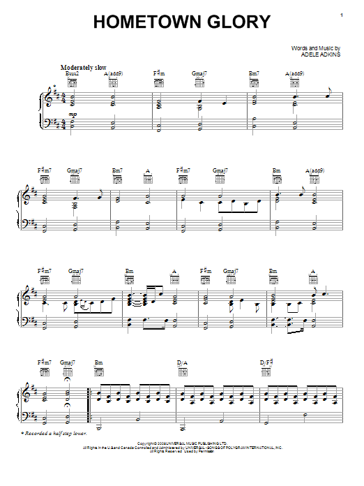 Produktgalerie: Seite 1 von 1 Hometown Glory, Adele, Gesang, Gitarre, Klavier