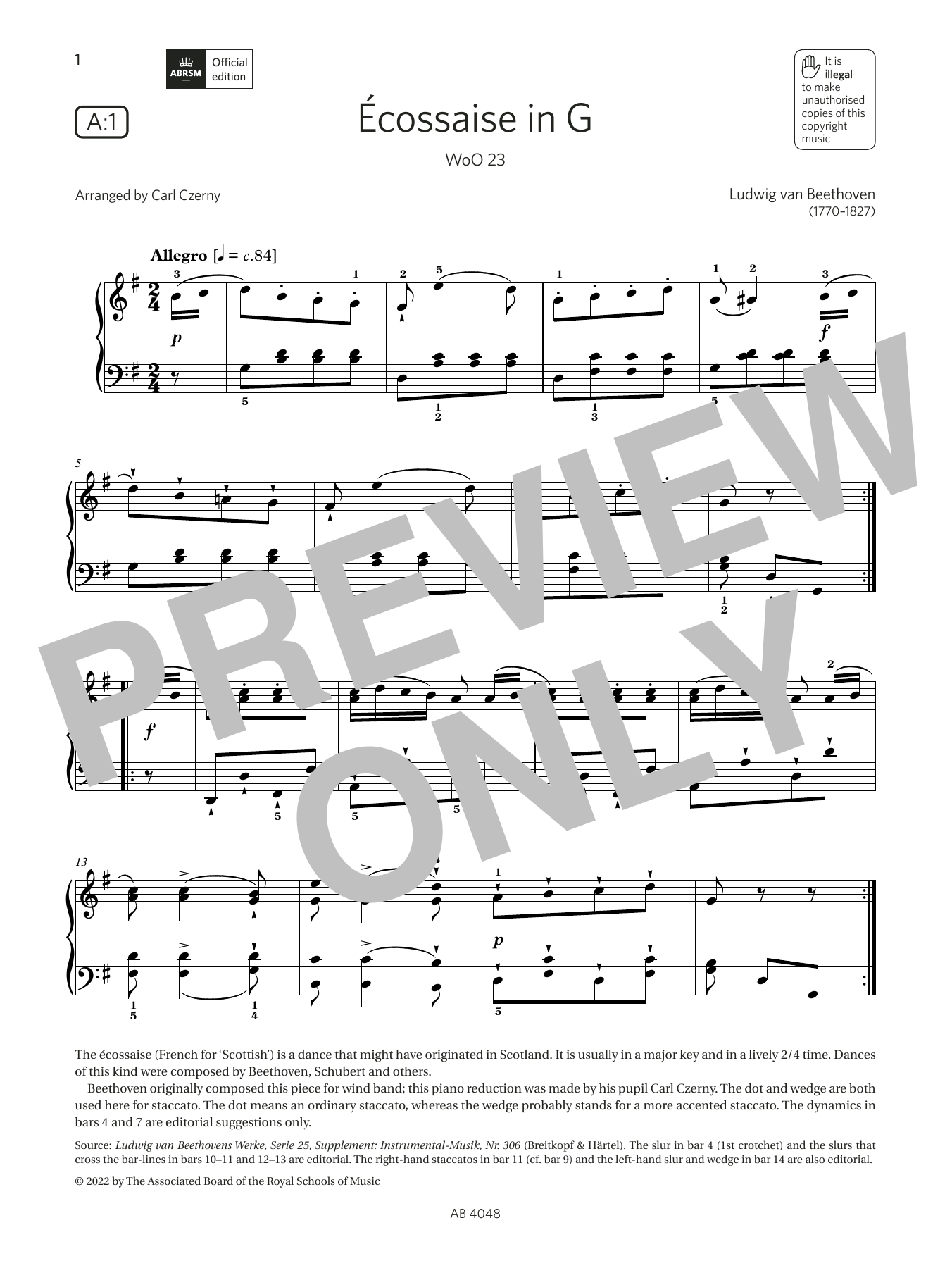 Product picture to: Écossaise in G (Grade 2, list A1, from the ABRSM Piano Syllabus 2023 & 2024)