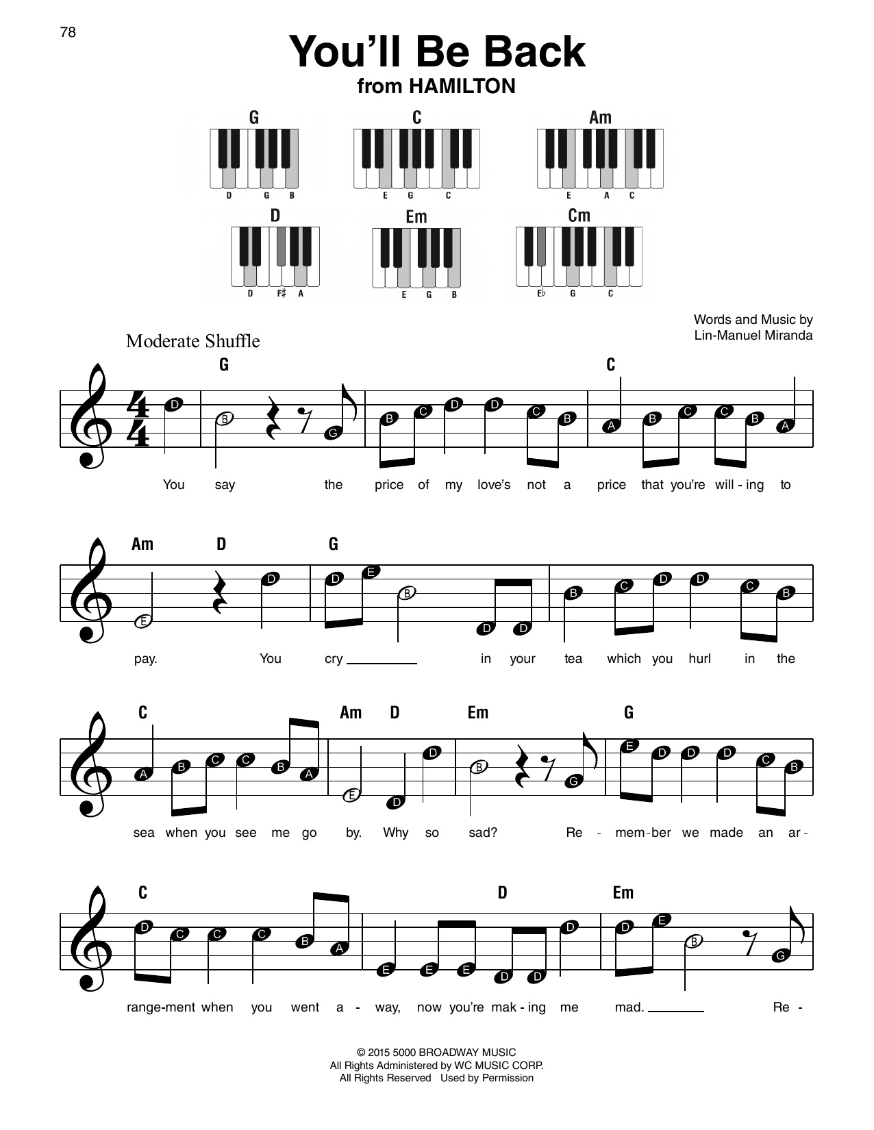 Produktgalerie: Seite 1 von 1 You'll Be Back (from Hamilton), Lin-Manuel Miranda, Klavier