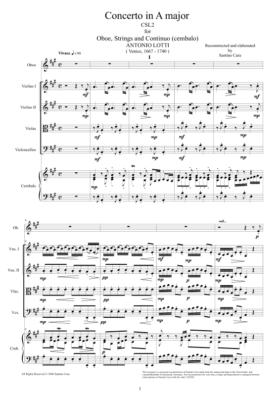 Produktbild zu: Concerto in A majorAntonio Lotti