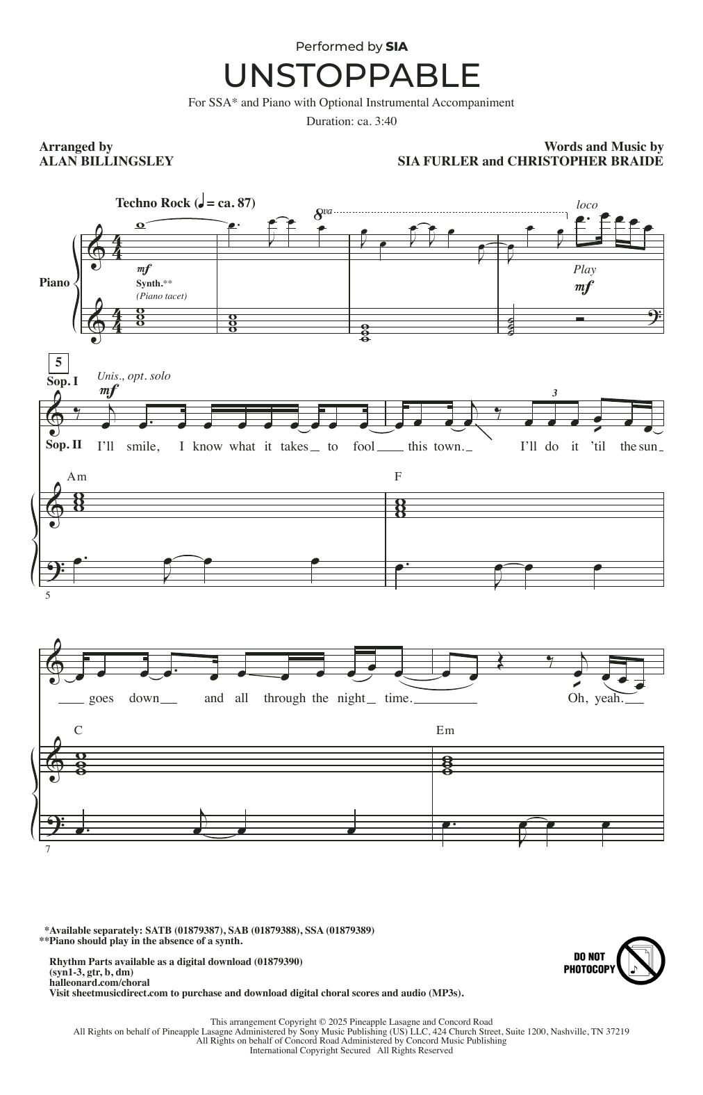 Produktgalerie: Seite 1 von 1 Unstoppable (arr. Alan Billingsley), Sia, Chor