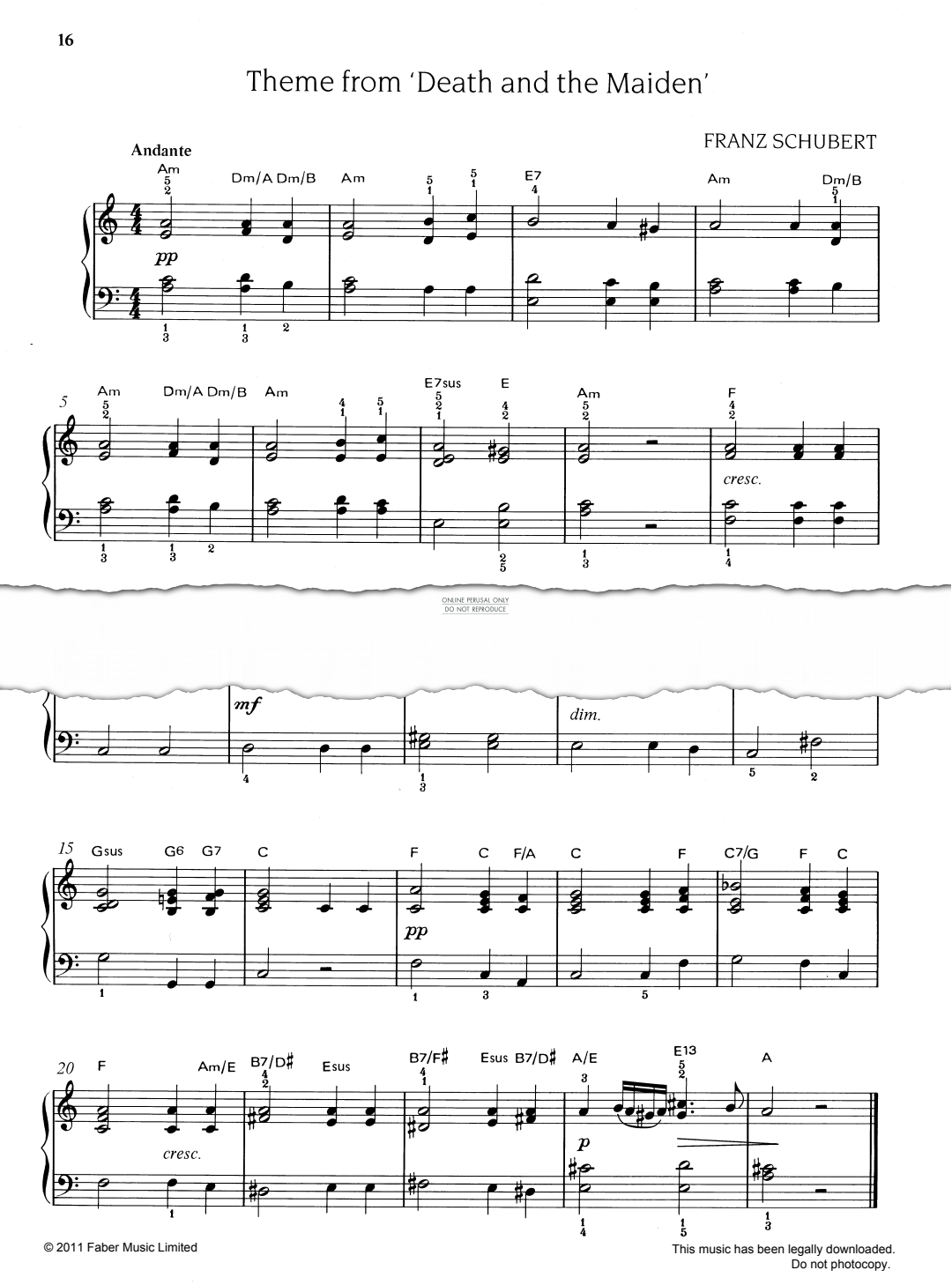 Produktgalerie: Seite 1 von 1 Theme from Death and the Maiden, Franz Schubert, Klavier