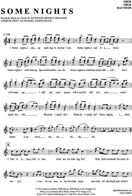 Produktgalerie: Seite 1 von 5 Some nights , Fun, (Oboe)