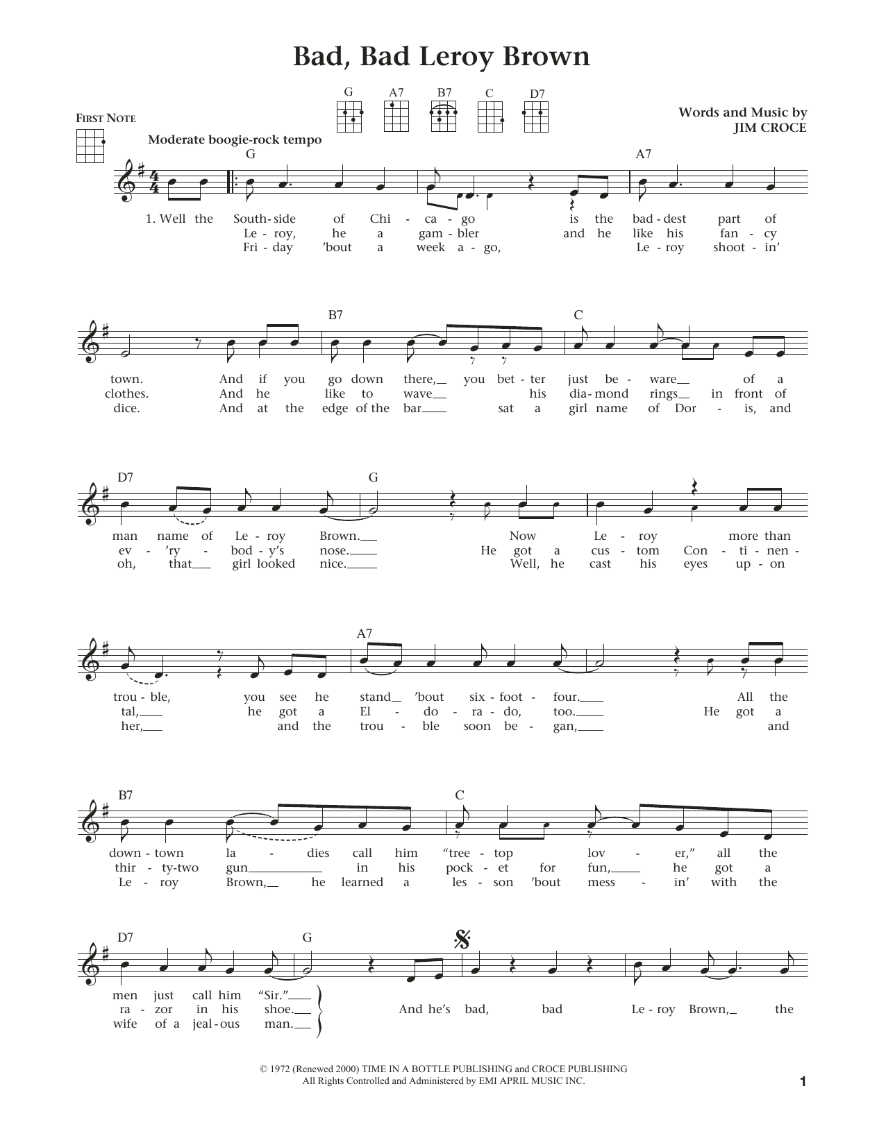Product gallery: Page 1 of 1 Bad, Bad Leroy Brown (from The Daily Ukulele) (arr. Liz and Jim Beloff), Jim Croce