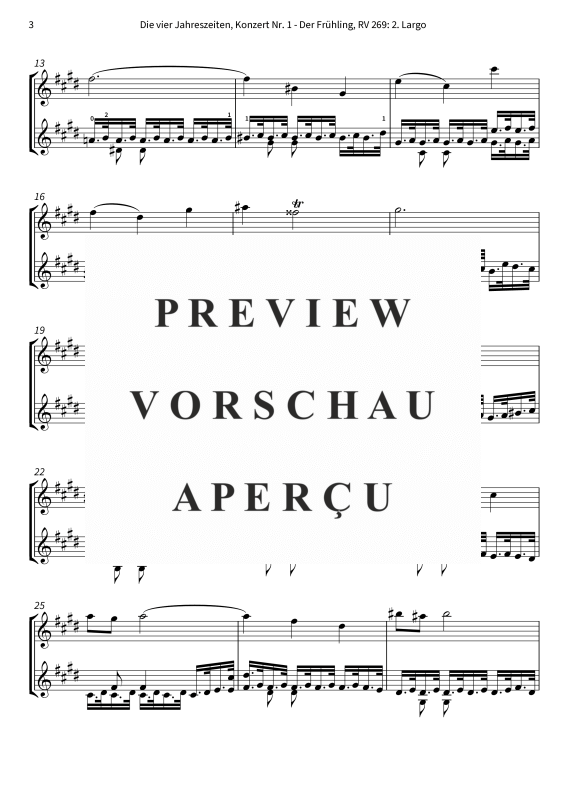 Produktgalerie: Seite 5 von 6 Die vier Jahreszeiten, Konzert Nr. 1 - Der Frühling - 2. Largo, The Twiolins, (Duett 2x Violine)