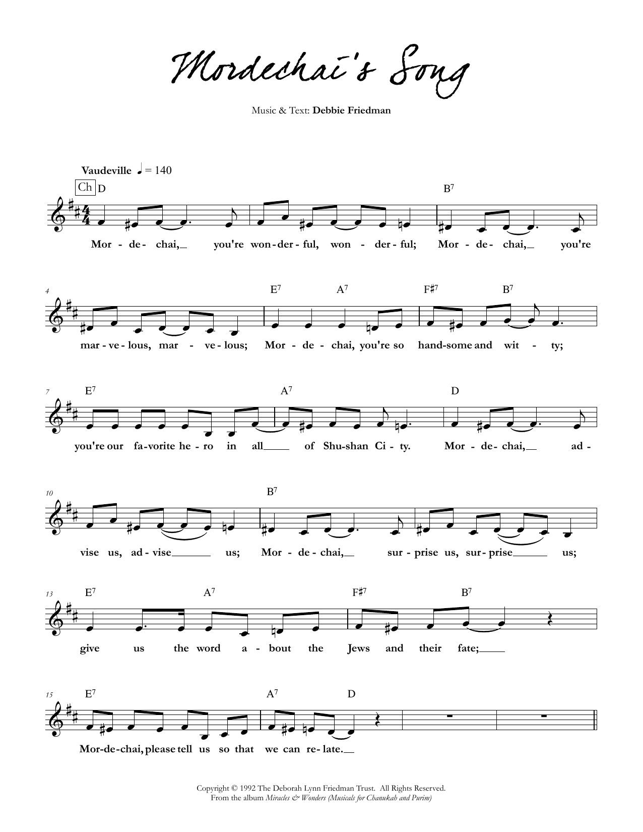 Product gallery: Page 1 of 1 Mordechai's Song, Debbie Friedman