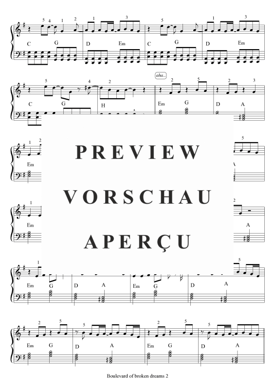 Product gallery: Page 3 of 5 Boulevard of broken dreams, Green Day, Piano Solo