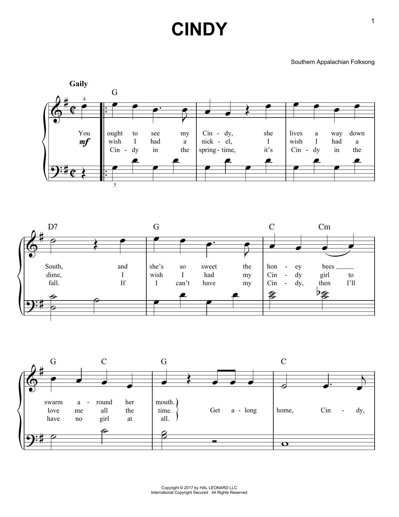 Product gallery: Page 1 of 1 Cindy, Southern Appalachian Folksong