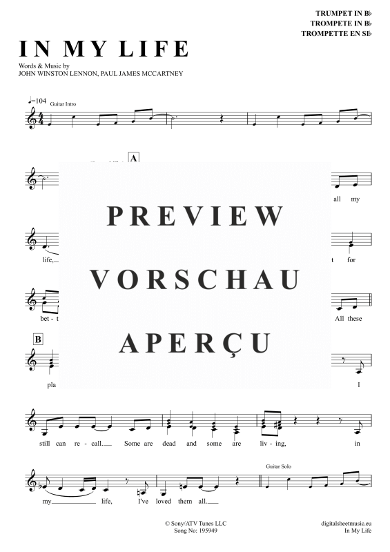 Produktgalerie: Seite 2 von 4 In My Life, Beatles, The, (Trompete in B)