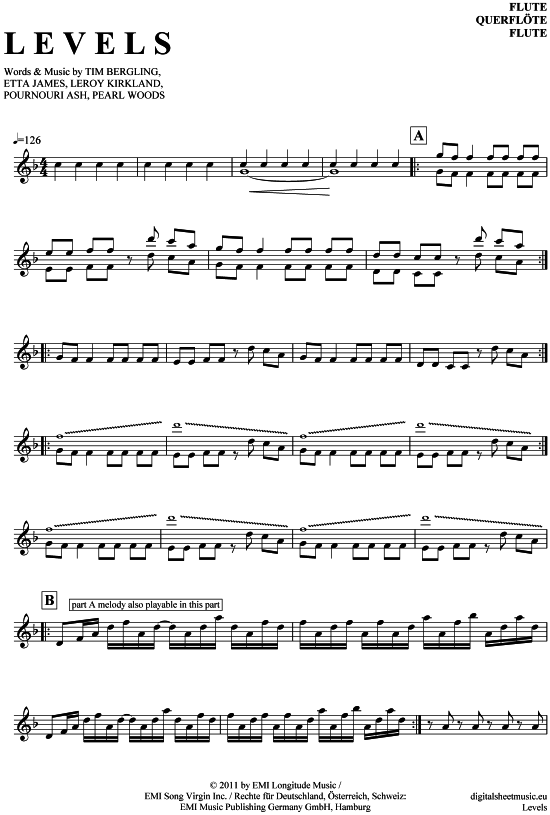 Product gallery: Page 1 of 4 Levels , Avicii, (transverse flute)