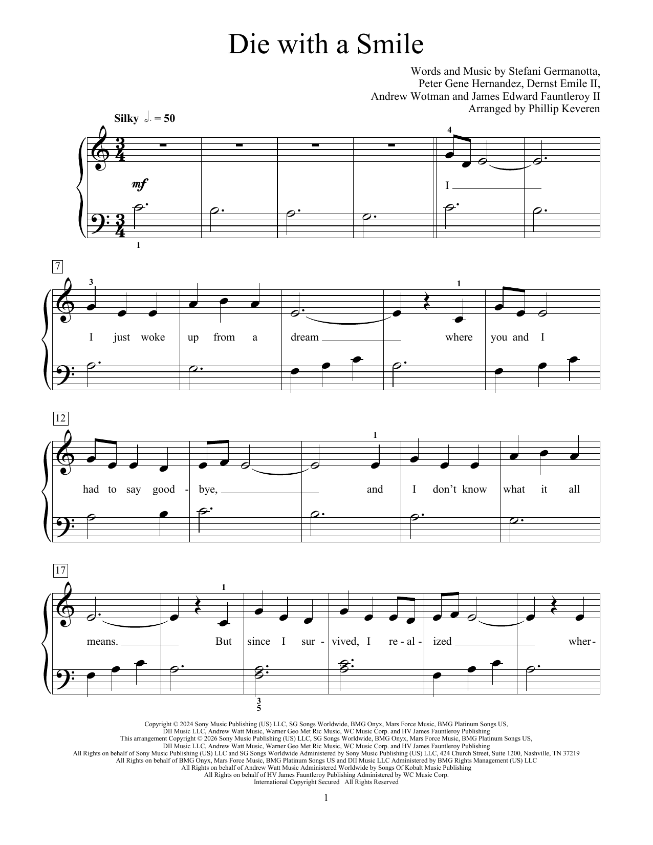 Produktgalerie: Seite 1 von 1 Die With A Smile, Bruno Mars & Lady Gaga, Klavier