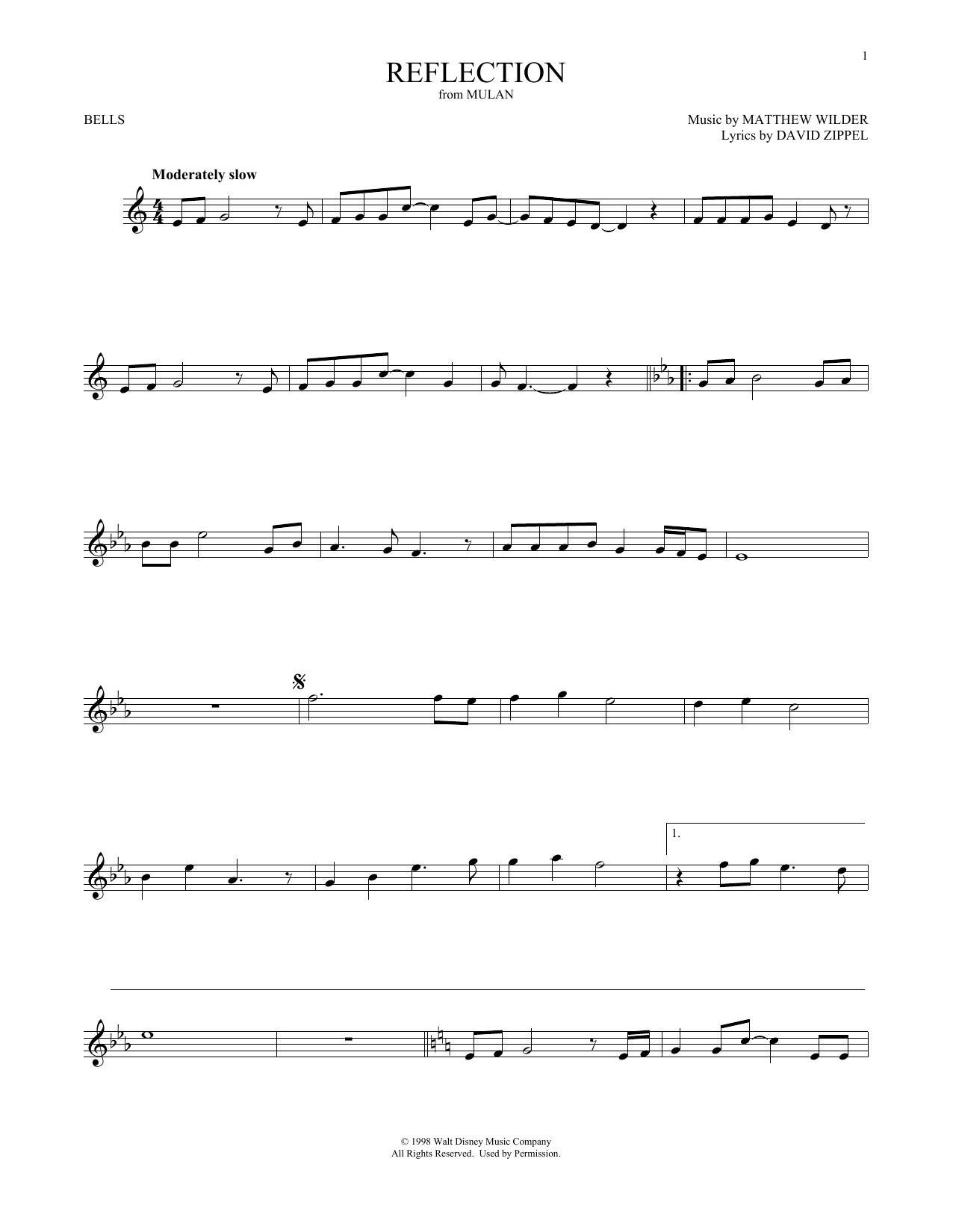 Product gallery: Page 1 of 1 Reflection (from Mulan), Matthew Wilder & David Zippel