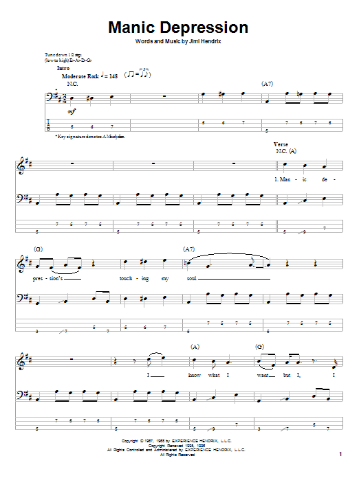 Produktgalerie: Seite 1 von 1 Manic Depression, Jimi Hendrix, E-Bass